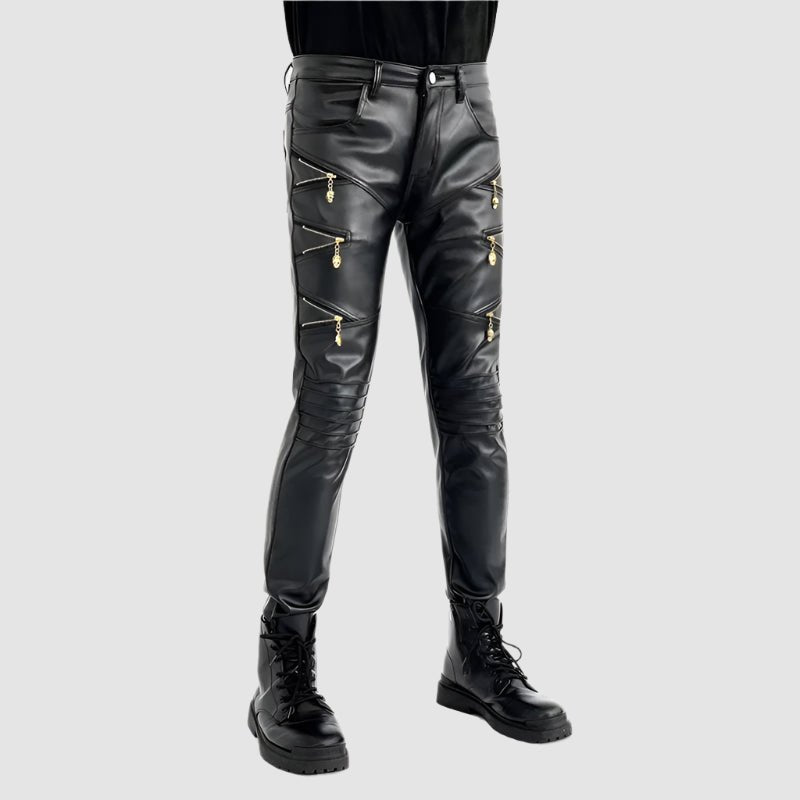 Pantaloni Uomo Gothic Medievale - Pelle Sintetica, Antivento, Vita Media, Per Motociclista E Discoteca